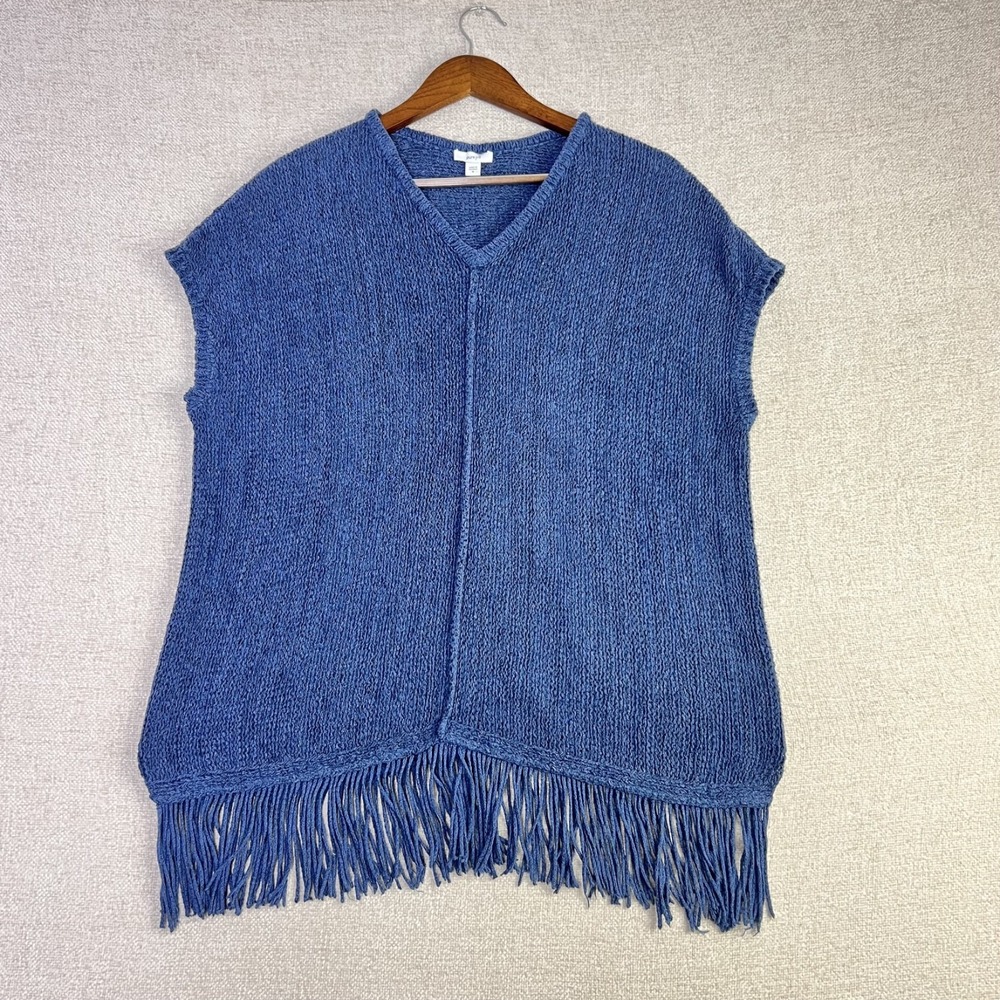 J. Jill Sweater Vest Pure Jill Fringe Western V-Neck Boxy Boho Oversized Size M